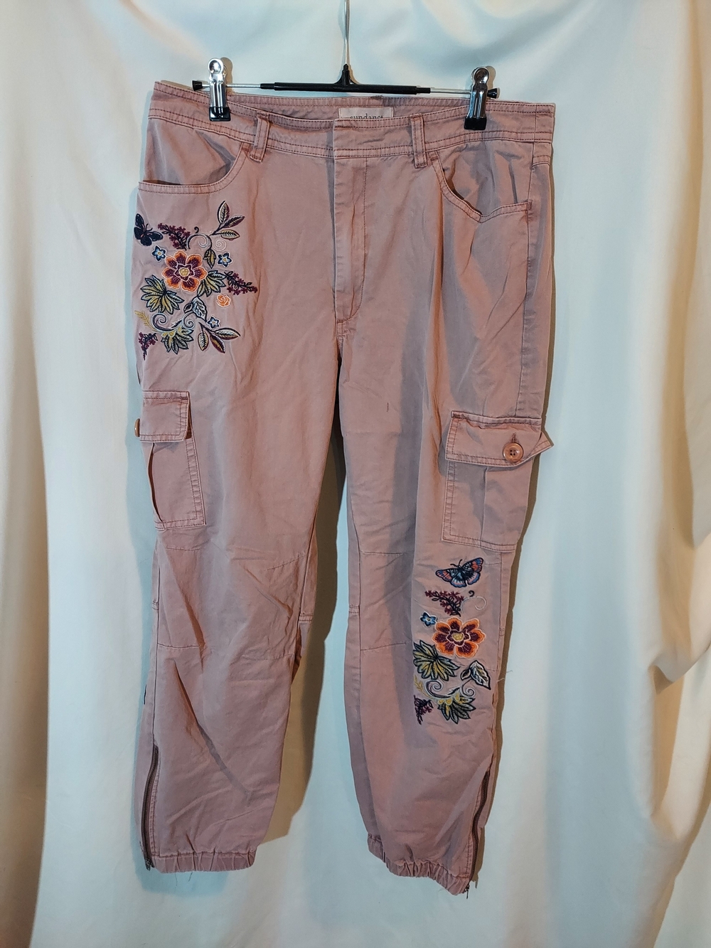 Sundance Vivant Cotton Embroidered Cargo Ankle Zip Jogger Pants Size 8